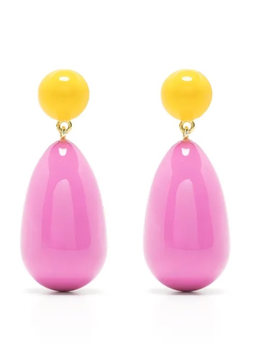 Eshvi Jewelry - Eshvi Two-Tone Drop Earrings featuring hot pink enamel teardrop drops
